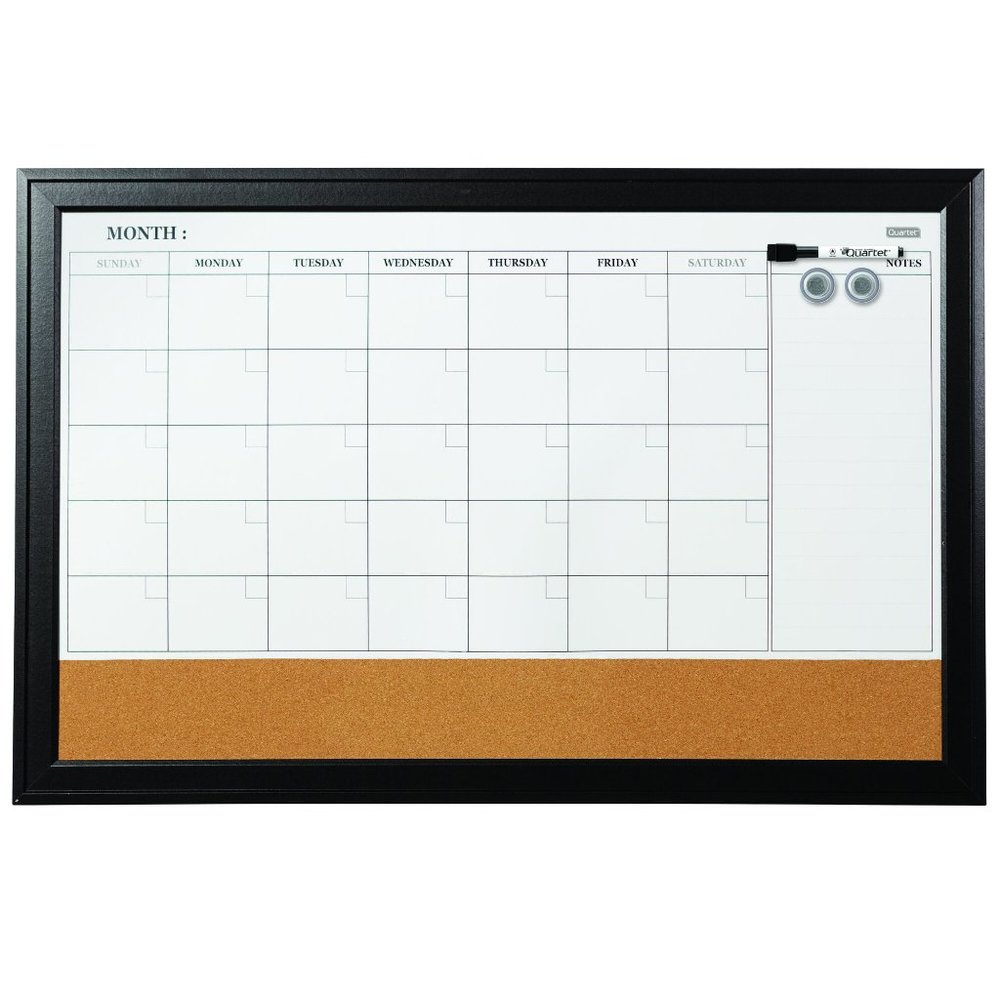 Home Décor Magnetic Combination Calendar Board, 23" x 35", Dry-Erase & Cork, 1-M